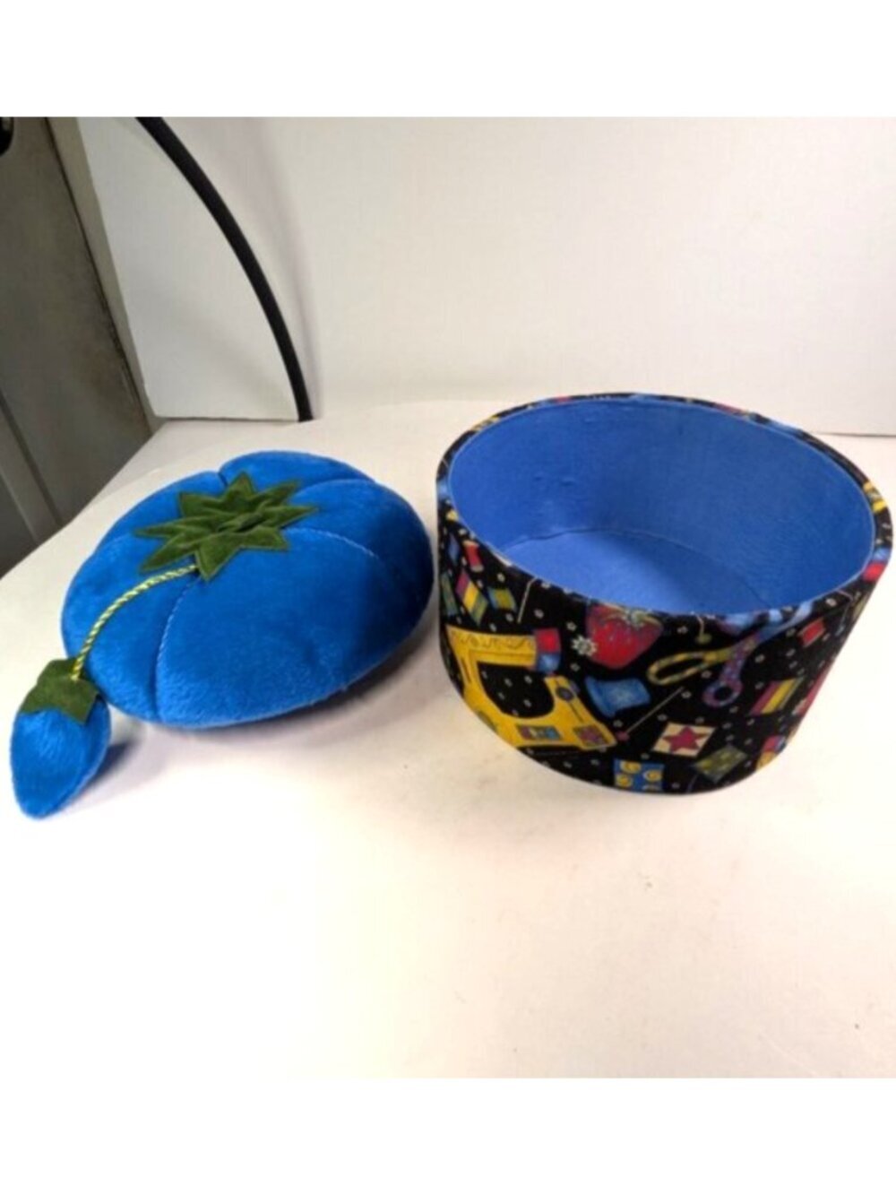 Plush Blue Tomato Pincushion Sewing Box Round Sewing Print Storage Box Mother's